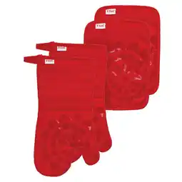 Walmart T-fal 4-Pack Medallion Oven Mitt & Pot Holder Set, Red offer