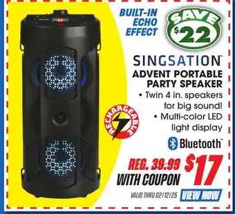 Big 5 Singsation Advent Wireless Rechargeable Portable Party Speaker offer