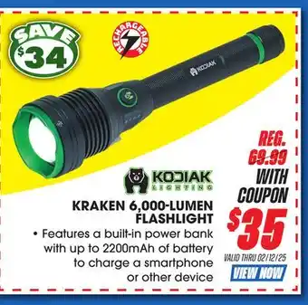 Big 5 Kodiak Kraken Rechargeable 6000 Lumen Flashlight offer