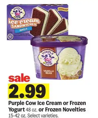 Meijer Purple Cow Ice Cream or Frozen Yogurt 48 oz. or Frozen Novelties 15-42 oz offer