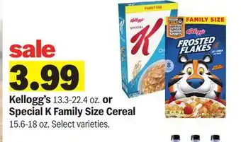 Meijer Kellogg's 13.3-22.4 oz. or Special K Family Size Cereal 15.6-18 oz offer