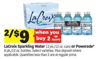 Meijer LaCroix Sparkling Water 12 pk./12 oz. cans or Powerade* 8 pk./12 oz. bottles offer