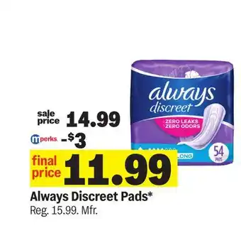 Meijer Always Discreet Pads offer