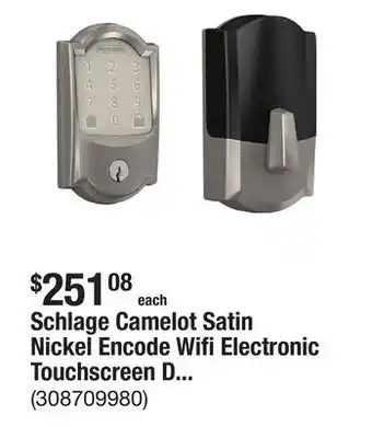 The Home Depot Schlage Camelot Satin Nickel Encode Wifi Electronic Touchscreen Door Deadbolt Alarmed Lock offer