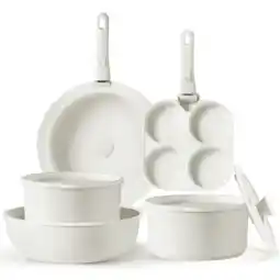 Walmart Carote 11 Pcs Nonstick Cookware Sets, Pots and Pans Set with Detachable Handle, White offer