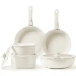 Walmart Carote 11 Pcs Nonstick Cookware Sets, Pots and Pans Set with Detachable Handle, White offer