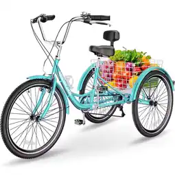 Walmart Lilypelle Adult Tricycles 7-Speed 20/24/26 in Three Wheel Unisex Adult Bike with Large Basket,Cyan offer