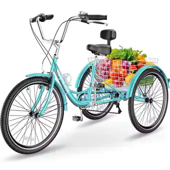 Walmart Lilypelle Adult Tricycles 7-Speed 20/24/26 in Three Wheel Unisex Adult Bike with Large Basket,Cyan offer