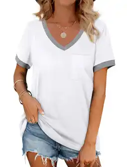 Walmart MOSHU V-Neck Women T Shirts Short Sleeve Loose Summer Tops for Women with Pocket offer