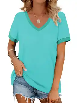 Walmart MOSHU V-Neck Women T Shirts Short Sleeve Loose Summer Tops for Women with Pocket offer