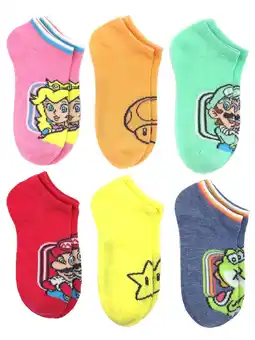 Walmart Super Mario, Girls No-Show Socks, 6-Pack, Sizes S-L offer