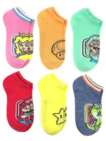 Walmart Super Mario, Girls No-Show Socks, 6-Pack, Sizes S-L offer