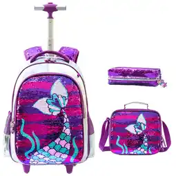 Walmart lvyH 3PCS Rolling Backpack with Pencil Case and Lunch Bag,16'' Sequin Rolling Bag offer