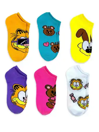 Walmart Garfield, Girls No-Show Socks, 6-Pack, Sizes S-L offer