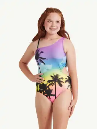 Walmart Justice Girls One Piece Cross Shoulder Cut Out Swimsuit, Sizes 5-18 offer