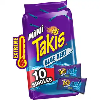 Walmart Takis Blue Heat Mini 10 pc / 1.23 oz Bite Size Multipack, Hot Chili Pepper Rolled Tortilla Chips offer