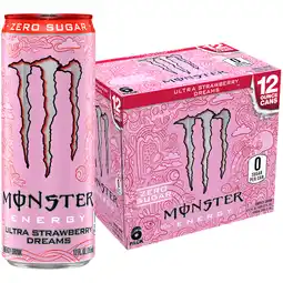 Walmart Monster Ultra Strawberry Dreams, Sugar Free Energy Drink, 12 fl oz, 6 Pack offer