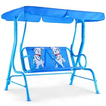 Walmart Costway Kids Patio Swing Chair Children Porch Bench Canopy 2 Person Yard Furniture blue offer