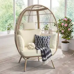 Walmart Dextrus Adult Metal/Rattan Egg Hanging Chair with Stand Cushion, Beige offer