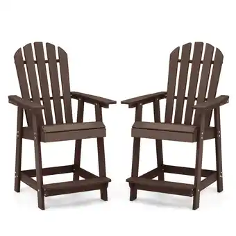 Walmart Costway 2 PCS Tall Bar Stool HDPE Patio Chair with Armrest Footrest Home Indoor Outdoor Brown offer