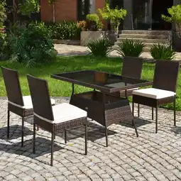 Walmart Costway 5 PCS Patio Rattan Dining Set Glass Table High Back Chair Garden Deck Mix Brown offer