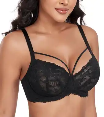 Walmart Exerin Sexy Lace Bra Women's Plus Size See Through Mesh Sheer Underwire Bra(32D,Black) offer