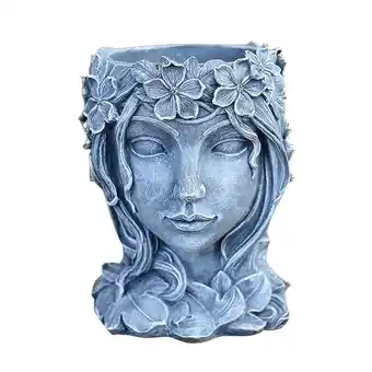 Walmart Luxcidy 12 x 7.9 x 7.5 Round Blue Resin Floral Goddess Face Planter with Drainage Hole offer