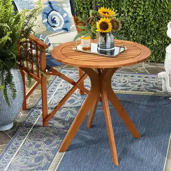 Walmart Costway 27'' Outdoor Round Table Solid Wood Coffee Side Bistro Table offer