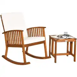 Walmart Costway Teak Acacia Wood Outdoor Rocking Chair with White Cushion and Coffee Table (2-Pack) offer