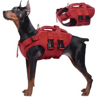 Walmart Kuoser Dog Life Jacket, Reflective and Adjustable Dog Life Vest for Small Medium Large Dogs Red, L offer