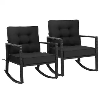 Walmart Costway 2 PCS Patio Rattan Rocker Chair Outdoor Glider Rocking Chair Cushion Lawn Black offer