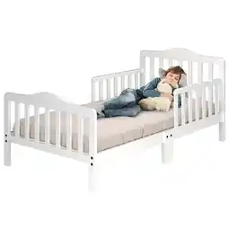 Walmart Costway Kids Toddler Wood Bed Bedroom Furniture w/ Guardrails White offer