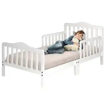 Walmart Costway Kids Toddler Wood Bed Bedroom Furniture w/ Guardrails White offer