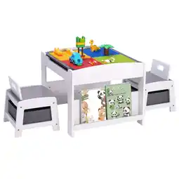 Walmart 2 in 1 Kids Table and Chair Set,Reading,Build Blocks,with Bookshelves and Storage Drawer,White Grey offer