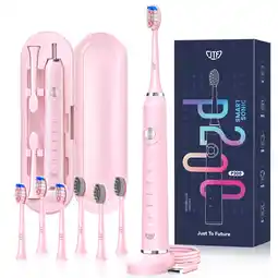 Walmart JTF Sonic Electric Toothbrush for Women with Travel Case, 5 Modes and 6 Brush Heads, Pink offer