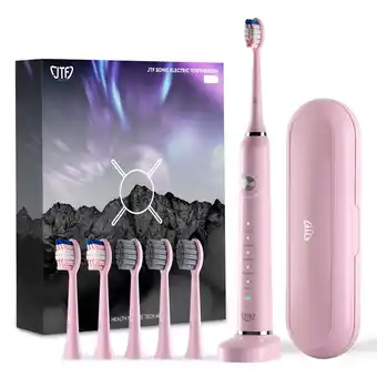 Walmart JTF Sonic Electric Toothbrush for Women with Travel Case, 5 Modes and 6 Brush Heads, Pink offer