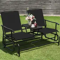 Walmart Gymax Patio 2-Person Glider Rocking Chair Loveseat Garden w/ Tempered Glass Table Black offer