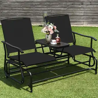 Walmart Gymax Patio 2-Person Glider Rocking Chair Loveseat Garden w/ Tempered Glass Table Black offer