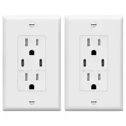 Walmart TOPGREENER TU21536A2C, 15A 125VAC 3.6W White USB Type-C Electrical Outlet 2 Piece 2 Pack offer