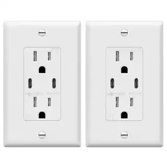 Walmart TOPGREENER TU21536A2C, 15A 125VAC 3.6W White USB Type-C Electrical Outlet 2 Piece 2 Pack offer