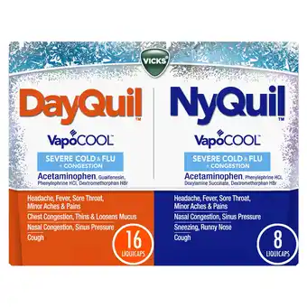 Walmart Vicks DayQuil and NyQuil Severe Cold and Flu Caplets, Cold Medicine for Adults, VapoCool, 24 Count offer