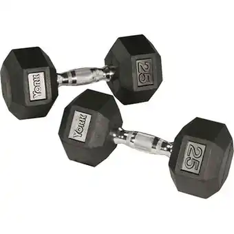 Walmart York Barbell Rubber Hex Dumbbell, 55 lbs, Chrome Ergo Handle offer