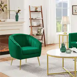 Walmart Alden Design Barrel Accent Chair with Gold Metal Legs, Green offer