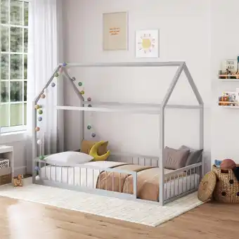 Walmart Little Seeds Skyler Metal Montessori House Bed with Removable Rail, Twin, Dove Gray offer