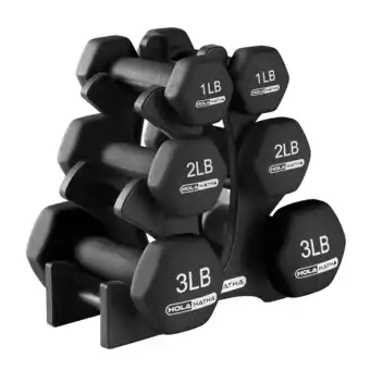 Walmart HolaHatha 1, 2 and 3 Pound Neoprene Dumbbell Weight Set with Rack offer