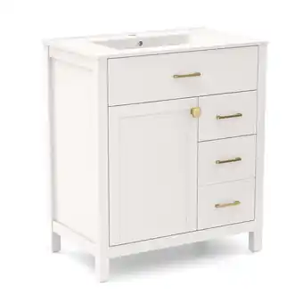 Walmart Costway 30 Bathroom Vanity with Sink 2 Drawers 1 Door 1 Flip-out Drawer Solid Wood Legs offer