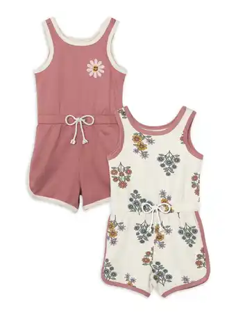 Walmart Little Star Organic Girls 2 Pack Rompers, Sizes 6-10 offer