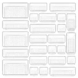 Walmart 25 PCS Clear Plastic Drawer Organizers Set, Vtopmart 4-Size Versatile Bathroom and Vanity Trays offer