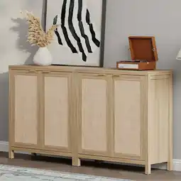 Walmart SICOTAS Rattan Sideboard Buffet, Farmhouse Storage Cabinet with 2 Shelves, Set of 2 offer