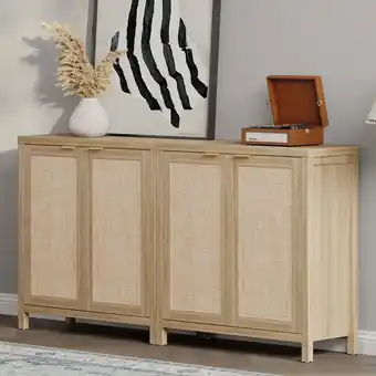 Walmart SICOTAS Rattan Sideboard Buffet, Farmhouse Storage Cabinet with 2 Shelves, Set of 2 offer